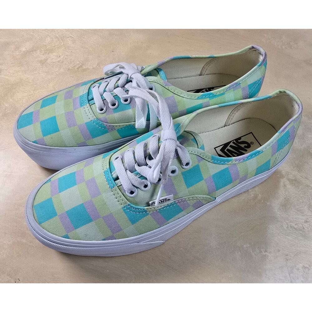 Van Shoes Womens 10 Pastel Stackform Checkered Plaid Platform Spring Cute Goth